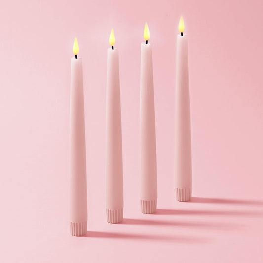 LampLust Flameless Taper Candles with Remote, 9 Inch, 4 Pack Pastel Pink Candlesticks, LED Flickering Flameless Candles for Baby Shower Gender Reveal, Summer Table Decor & Party Decorations