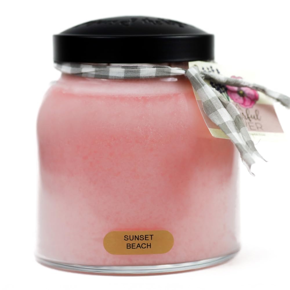A Cheerful Giver - Sunset Beach - 34oz Papa Scented Candle Jar with Lid - Keepers of The Light - 155 Hours of Burn Time, Gift for Women, Pink Candle, Big Candles for Home Decoration