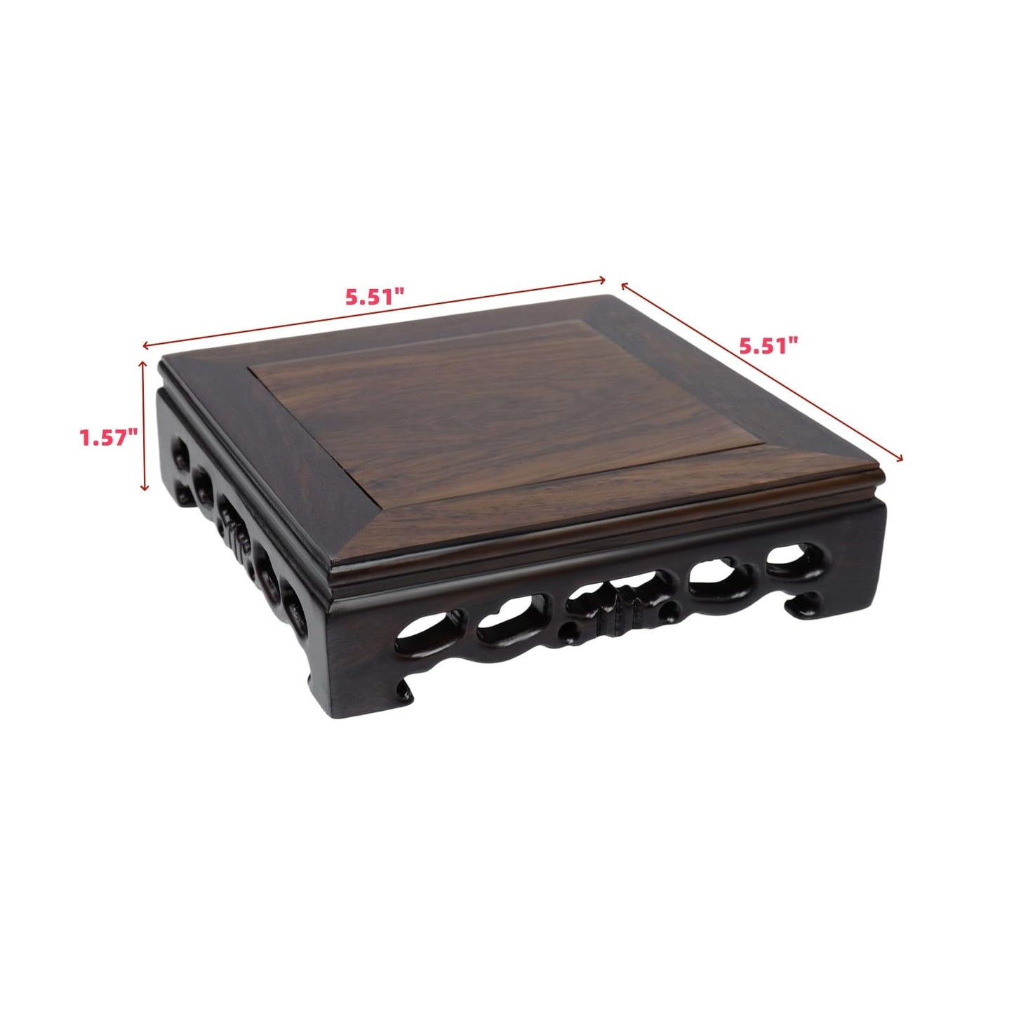 LC LICTOP Oriental Ebony Wood Display Stand, 5.5 Inch Square Wooden Pedestal Base, Carved Wood Riser for Vase, Teapot, Trophy, Fishbowl, Home Decoration