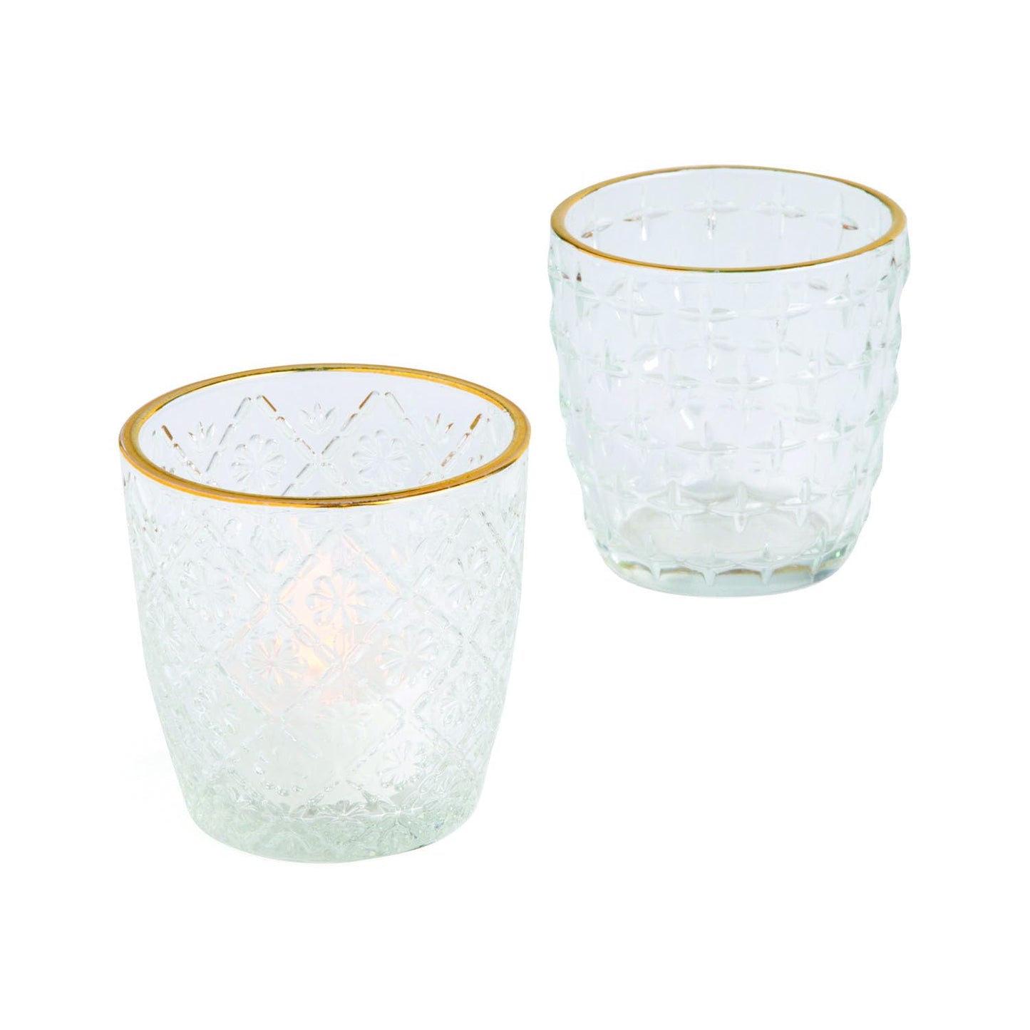Fun Express Clear Gold Trim Votive Holders – Elegant Home Décor for Weddings Parties Special Occasions and Table Settings – Perfect for Candles Ambient Lighting & Centerpieces – 6 Pieces