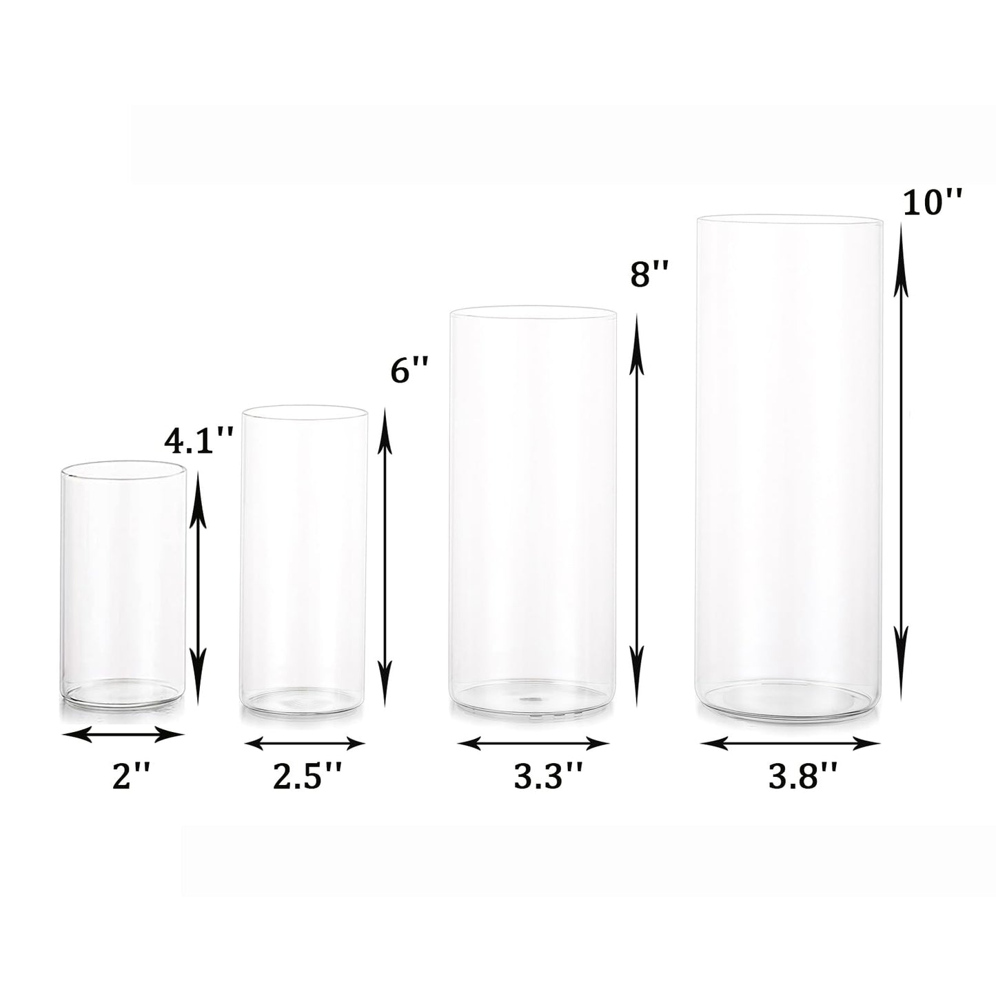 EylKoi Cylinder Vase Bulk Clear 40 Pack Cylinder Vases for Centerpieces Glass Vases for Flowers Hurricane Floating Candle Holder, Home Decor Wedding, 4''+6''+8''+10''(High)