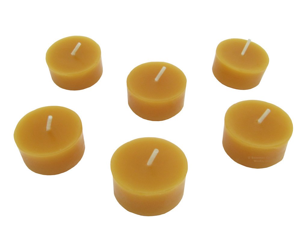 Beeswax Candle Works, 6-Hour Tea Light Refills (Pack of 60) 100% USA Beeswax, NO Cups