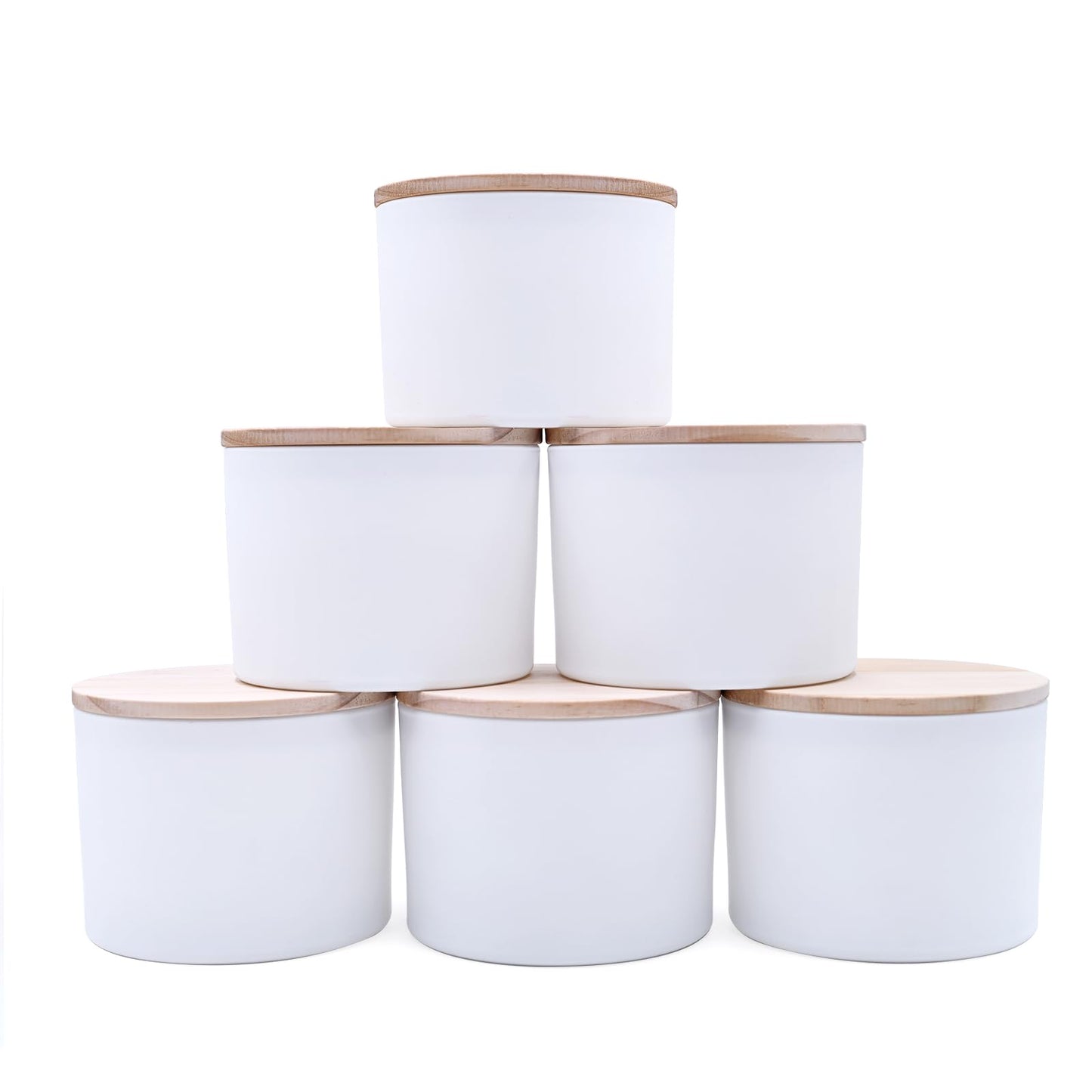 SHOWIN 18 OZ Thick Candle Jars for Making Candles 6 Pcs, Empty Jars with Wood Lids for Candle Making, Sample Container,Matte White