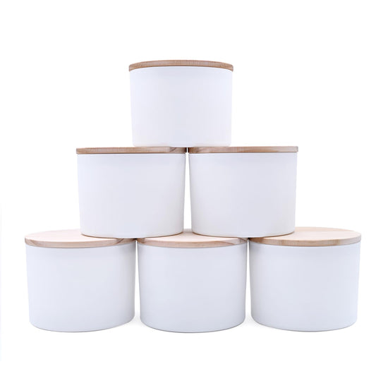 SHOWIN 18 OZ Thick Candle Jars for Making Candles 6 Pcs, Empty Jars with Wood Lids for Candle Making, Sample Container,Matte White