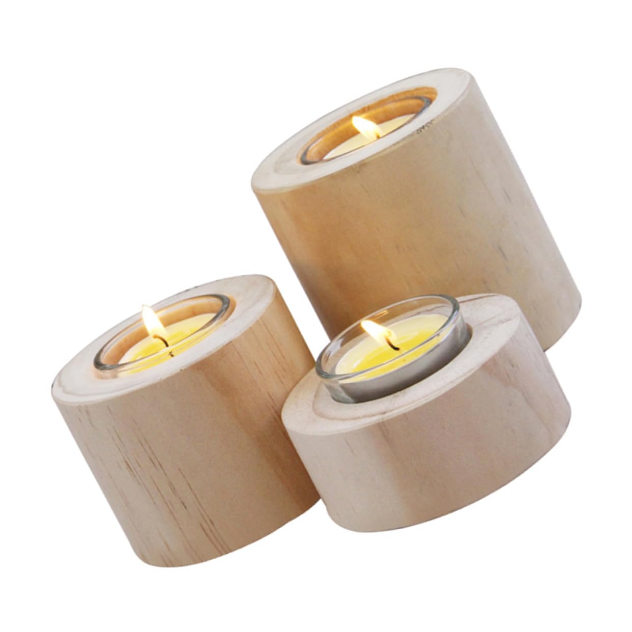 STOBAZA 3pcs Wooden Candle Holder Set Rustic Style Table Candlestick Holders for Dinner Romantic Decor for Weddings Anniversaries Valentine Day and Home Use
