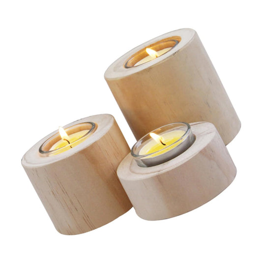 STOBAZA 3pcs Wooden Candle Holder Set Rustic Style Table Candlestick Holders for Dinner Romantic Decor for Weddings Anniversaries Valentine Day and Home Use
