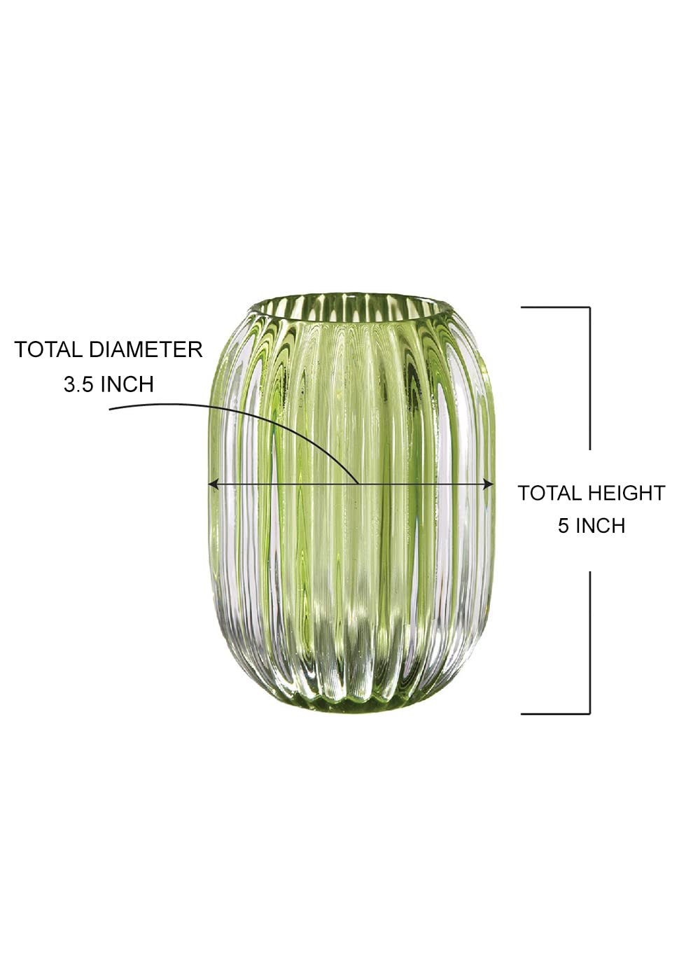Serene Spaces Living Green Optical Glass Votive Holder, Perfect for Weddings and Home Décor, Measures 5" Tall and 3.5" Diameter