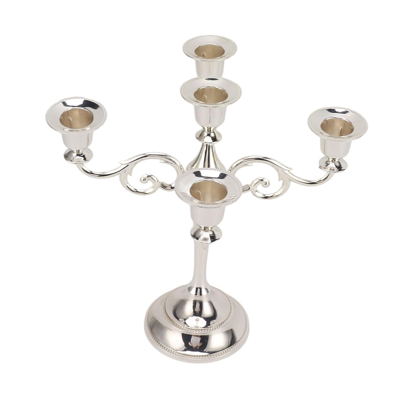 5 Arm Candlestick Holder, Iron Retro Decorative Candle Holder, Golden Metal Centerpiece for Home Church Dining Table, Sturdy Elegant 5 Arm Candle Holder with Fine (Silver)