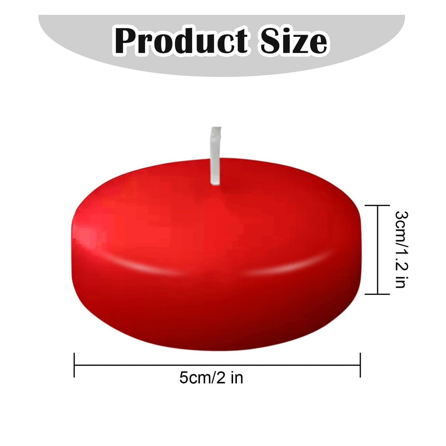 JEQUD Red Floating Candles, 2 inch, 6 Pack, Unscented, 5-6 Hours Long Burning, Wedding, Proposal Decorations