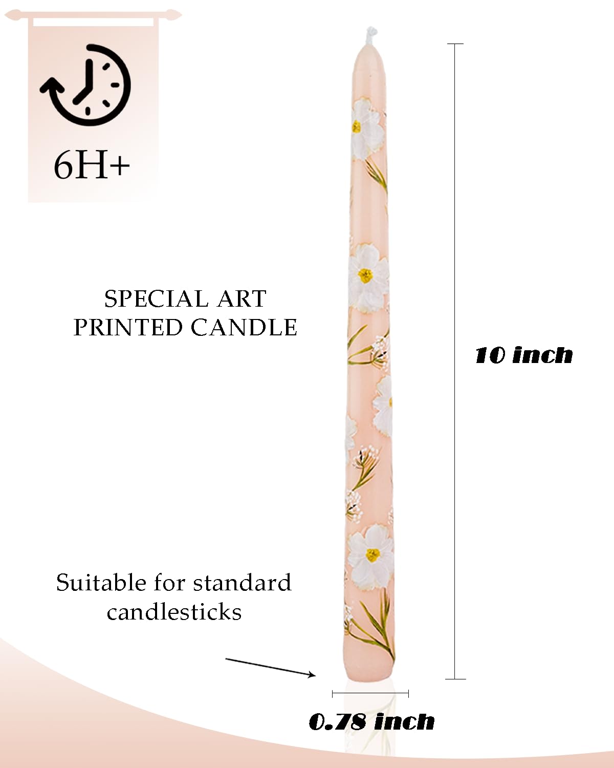 Long Candle Sticks Floral Taper Candle Dripless Candlesticks 10inches Flower Unscented Tapered Candles for Home Party Wedding Restaurant Holiday Decor-4pcs