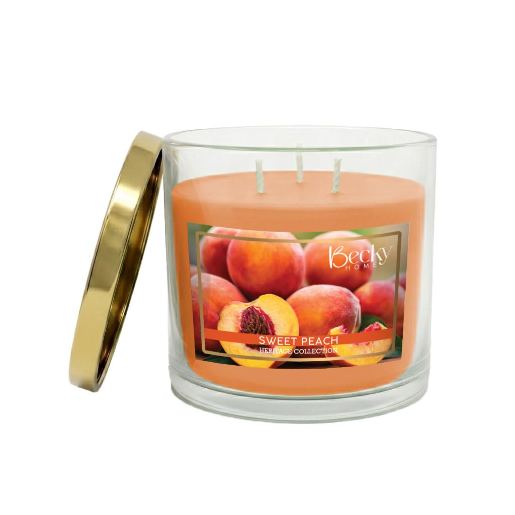 Becky Home 14.5oz Peach Scented Candles for Home, 60 Hrs Soy Wax Candle, Peach Candle for Stress Relief, Fall Candles, Candle Gifts for Men and Women