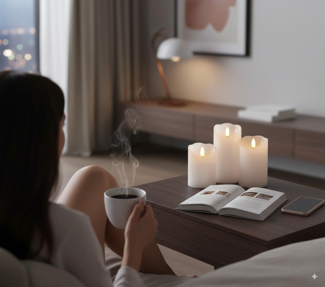 VENTA Set of 3 White Pillar Candles | Real Wax Battery Operated Flickering LED Candles with Remote | Timeless Decor for Farmhouse, Modern & Mantel Displays