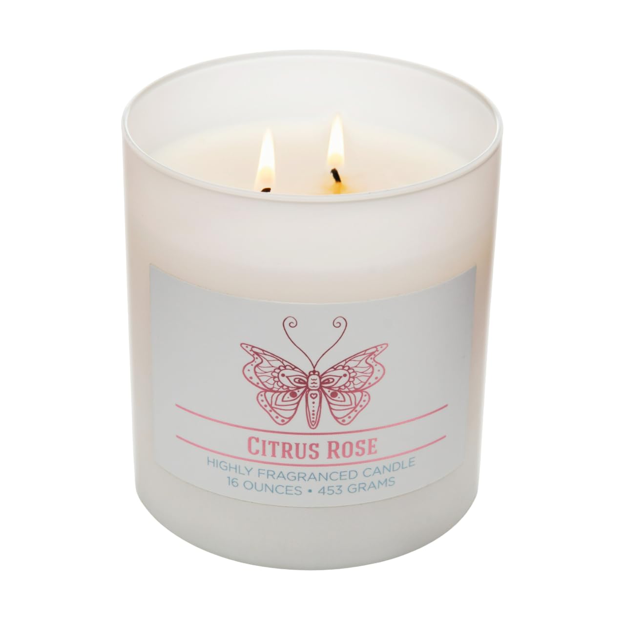 Carolina Citrus Rose Scented Candle, 16 oz Wellness Relaxing Aromatherapy Candle, 2 Wick White Jar Soy Blend Wax, Candles for Home, 60H Burn - Made in The USA