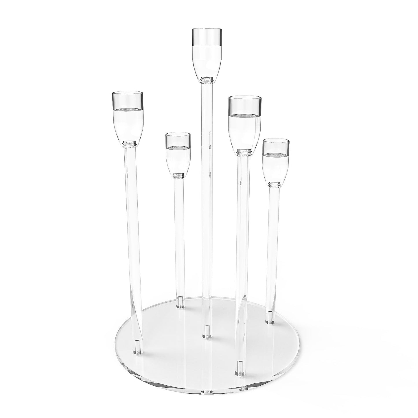 Candelabra Centerpieces for Tables 5 Arm Clear Candle Holder Fit 0.87" LED Pillar Taper Candlestick with Round Base for Christmas New Year Decoration (5 Arm Candelabra)