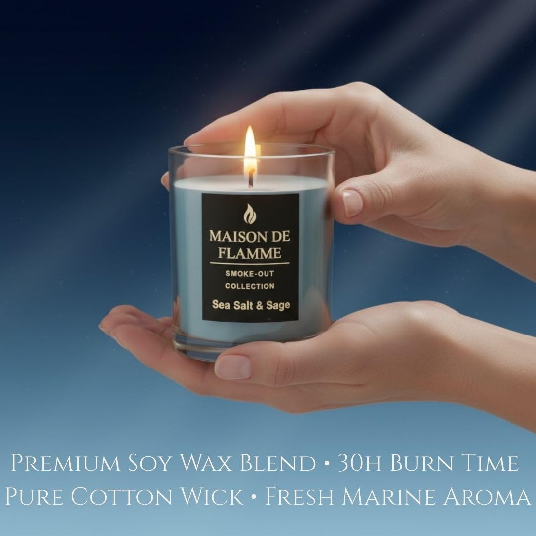 Sea Salt & Sage Soy Wax Candle – Fresh Coastal Scented Candle for Kitchen, Apartment & Home, Long Lasting Clean Burn Candle, 150g / 5.3 oz – Maison De Flamme