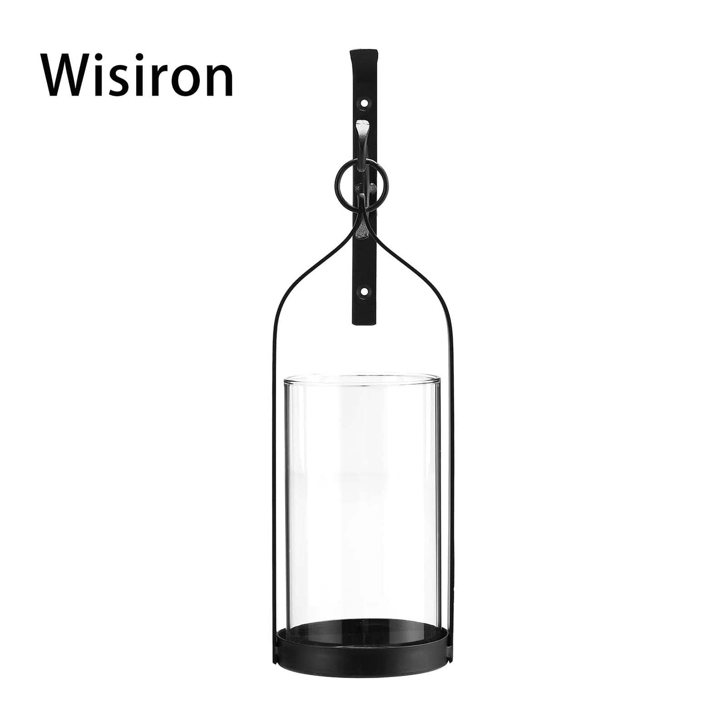 Wisiron Hanging Wall Sconce Medieval Modern Wall Mounted Hurricane Candle Holder Glass & Metal Farmhouse Handcrafted Wall Art Decorations, Black HT21-0205B