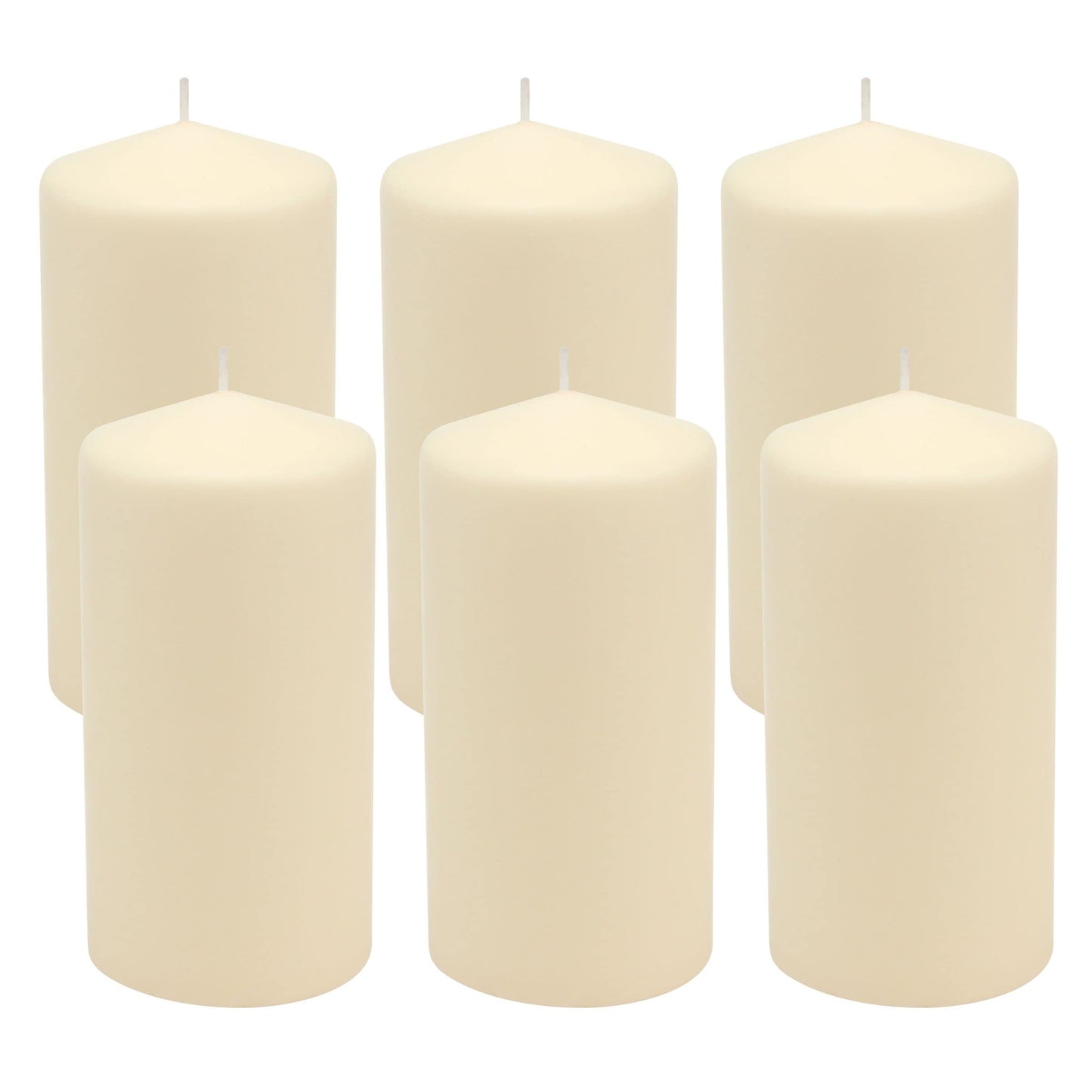 Stonebriar SB-SP-3548A Tall 3 x 6 Inch Unscented Ivory Pillar Candle Set, Set of 6, 3x6 & 96 Pack Unscented 6 to 7 Hour Extended Burn Time Clear Cup Tea Light Candles,White