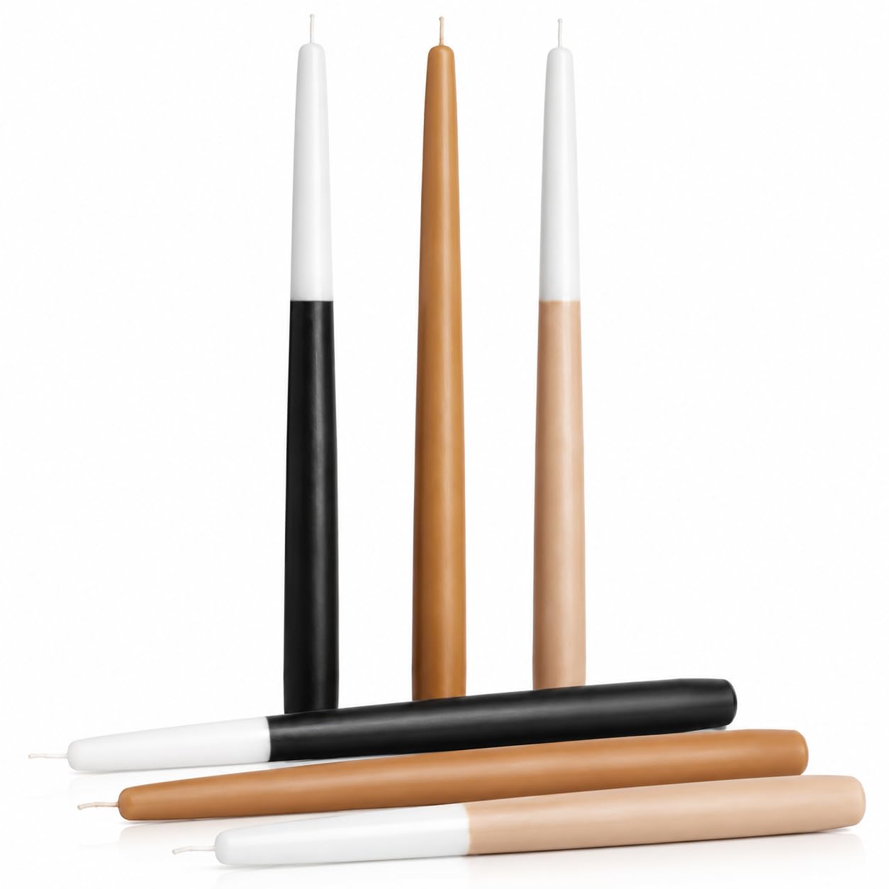 10 Inch Taper Candles Set of 6, Handmade Unscented Candle Stick Brown Beige Black Color Block Dinner Candles for Candlestick Holders, Wedding Table Centerpieces