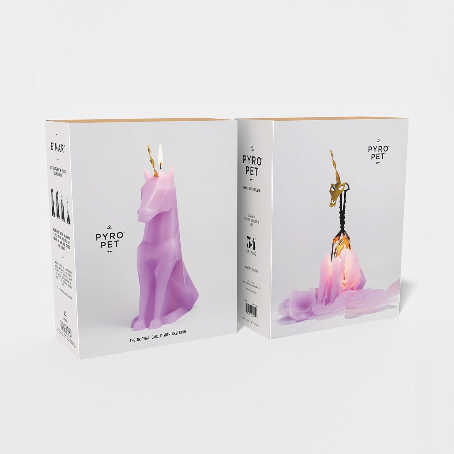 PyroPet Einar Unicorn Candle (Lilac) - The Original Candle with Metallic Skeleton | Icelandic Design Gift for Unicorn Lovers and Art Enthusiasts | 16-Hr Burn Time | Dimensions: 5.1x2.6x8 in