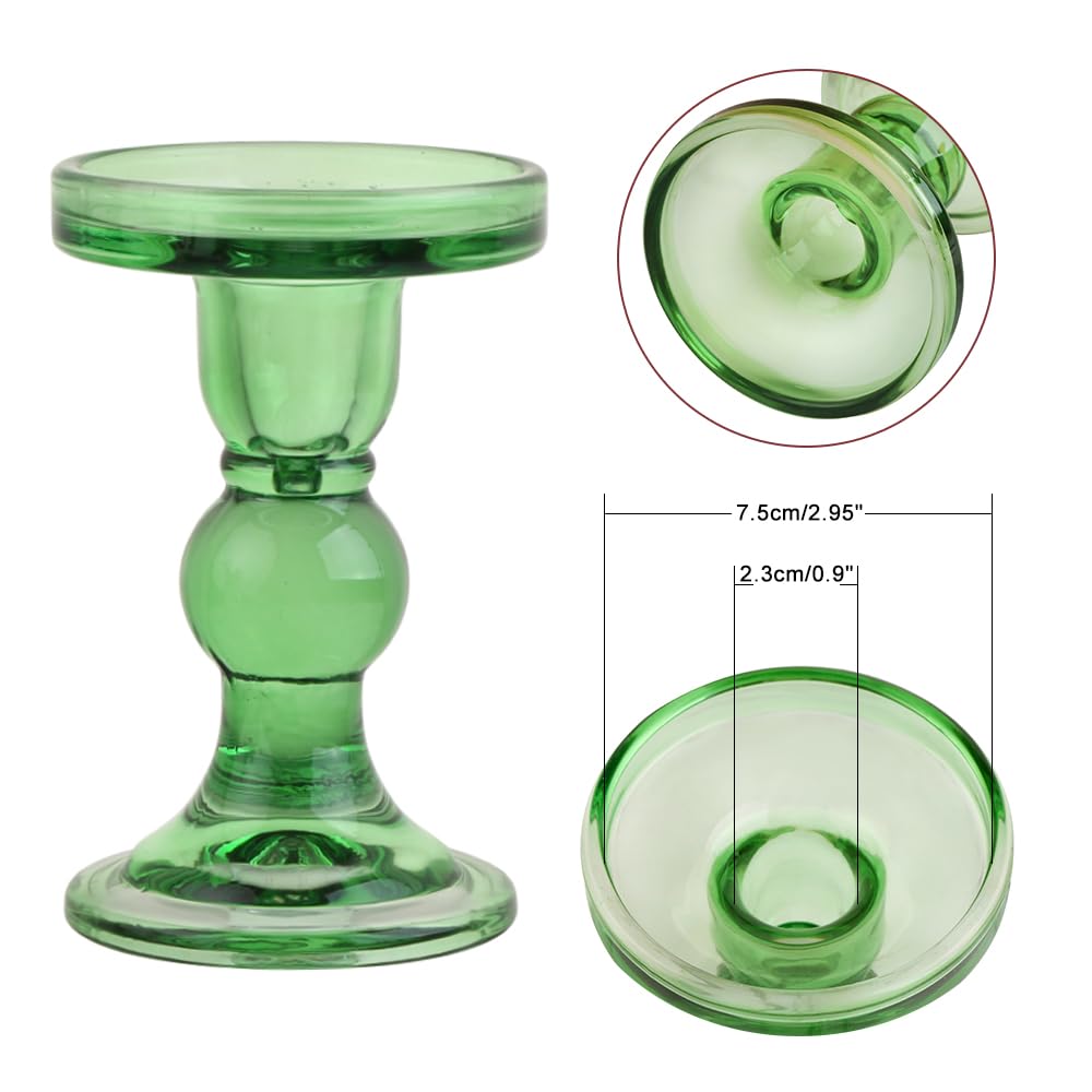 BTGLLAS 3-Piece Set of Green Glass Candlestick, Crystal Candlestick Holder Holder and Conical Candle, Christmas Candle Holder Decoration, Family Living Room Wedding Candle Holder (green1set)