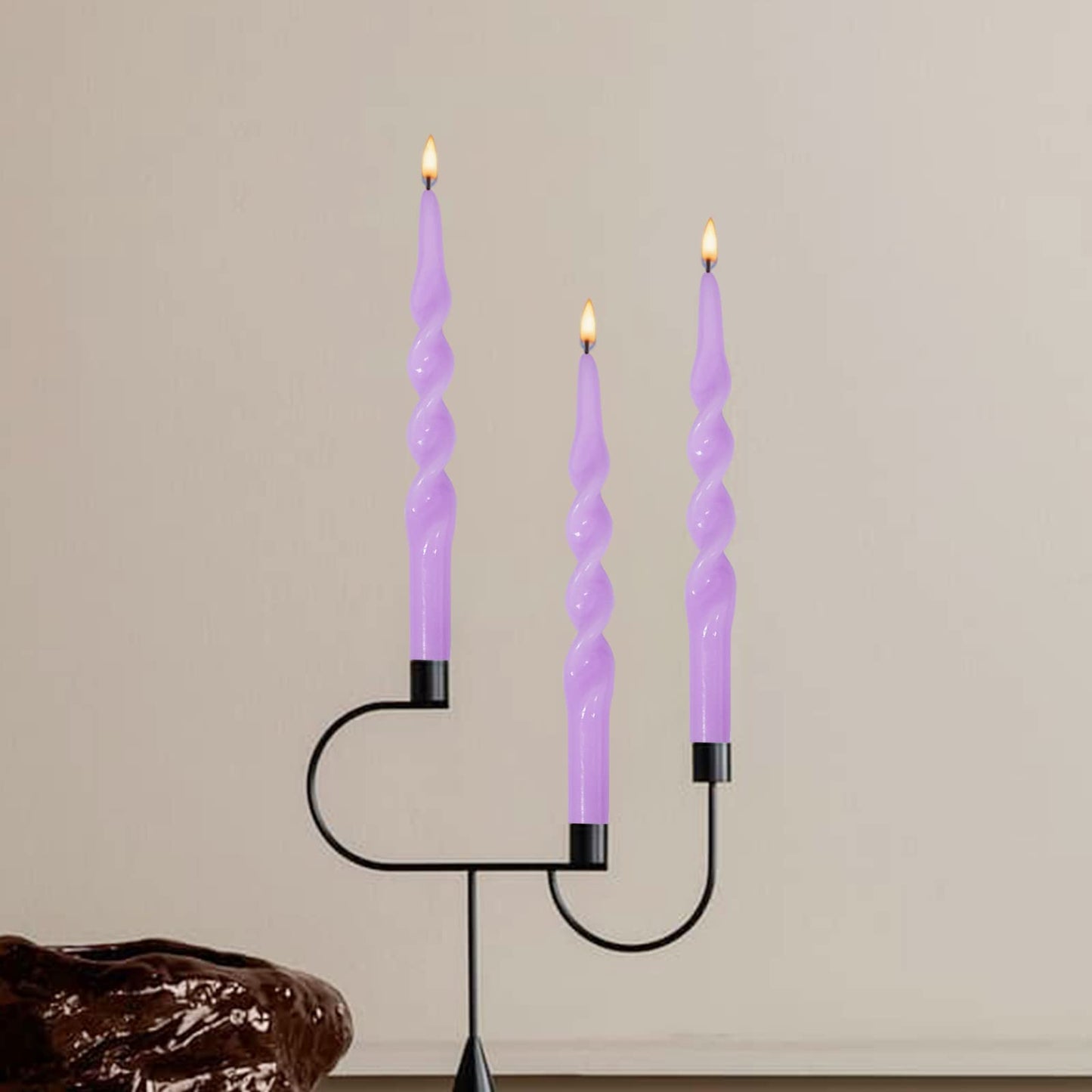 Gedengni Spiral Taper Candles Twisted Candlesticks -10 inches Lavender Candle Sticks Long Tapered Candle Purple Twist Candlestick for Home Dinner Wedding Women Gifts, 2pcs (1D-Light Purple)