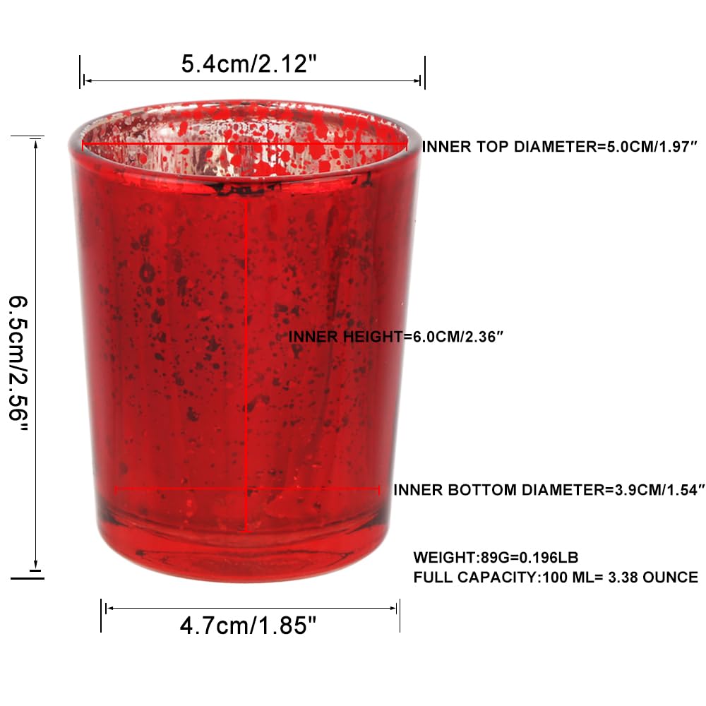 BTGLLAS 72pcs Red Glass Tea Light Holders - Votive Candle Holders Bulk for Weddings Events - Glass Votives for Wedding Centerpieces, Christmas, Thanksgiving - Candle Accessories Decor (72, Red)