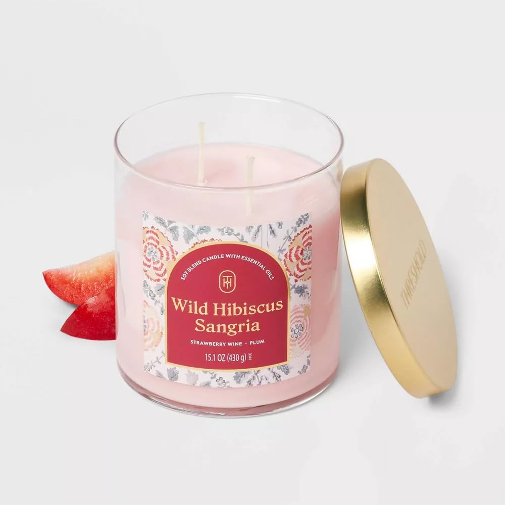 Threshold 2-Wick Lidded Glass Jar Candle (15.1oz, Wild Hibiscus Sangria)