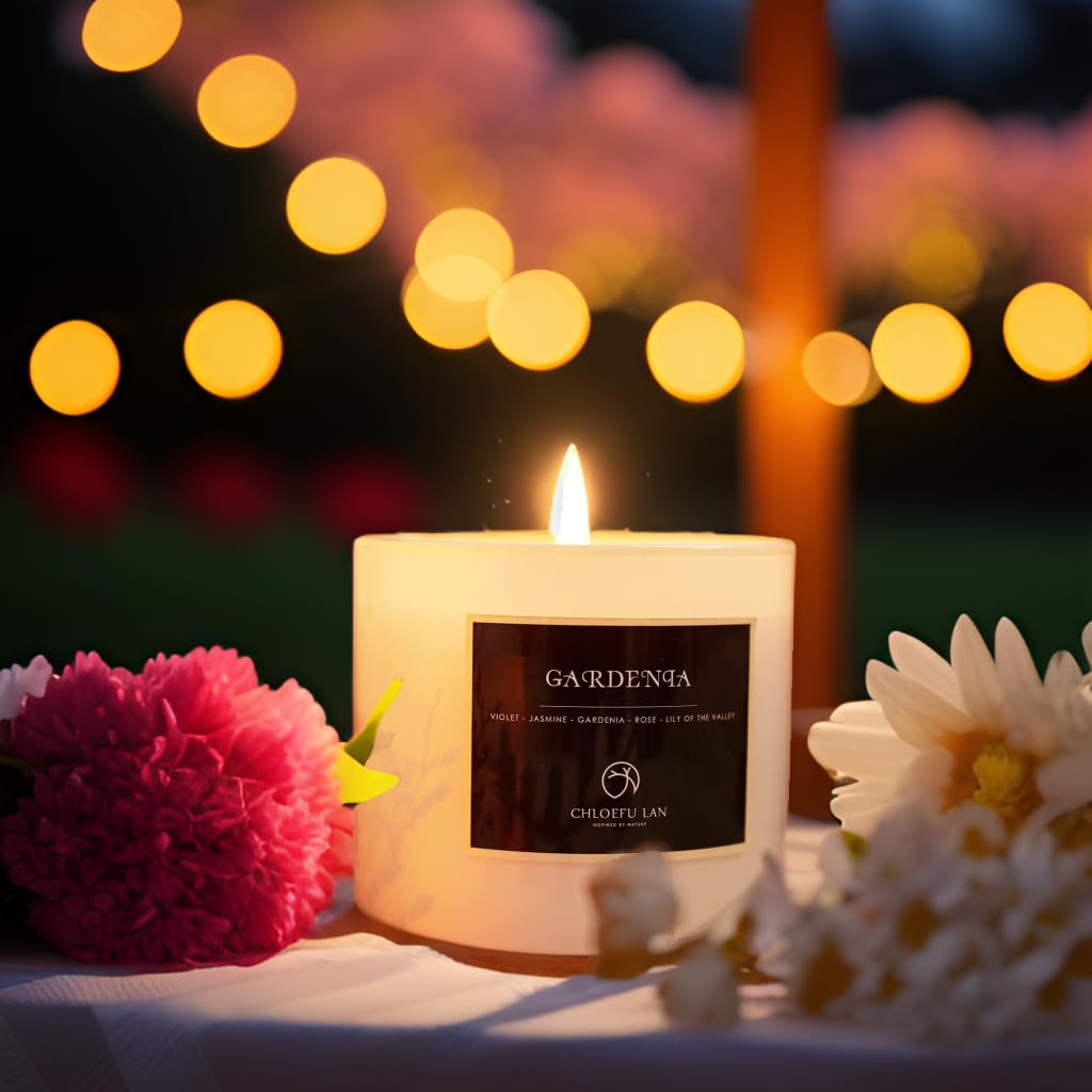 Chloefu LAN Gardenia Scented Candles - Highly Scented, 7.1oz|45 Hour Long Burning, Gifts for Women, 100% Natural Soy, Home Decor, White Glass Jar With Gift Box 2 Pack