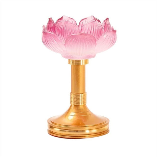 AEYSD-456 Candle Holder Colored Glazed Lotus Candlestick Exquisite Table Decoration Candle Holder Metal Base Candle Holder Plate(Color:C,Size:High Base)