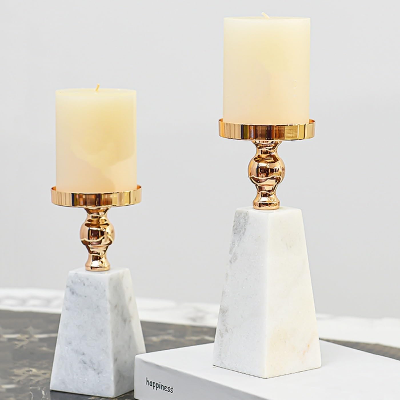 YUHUAWF Candle Holderss Marble Hardware Candle Holder Light Luxury High-end Aromatherapy Candle Holder Decorative Ornaments Decorative Candlestick(Black,Small)