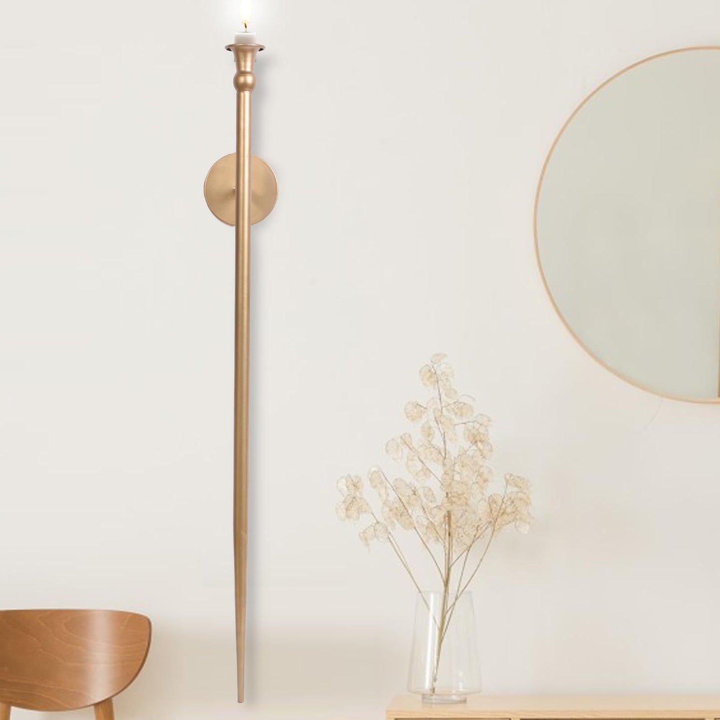 Candle Sconces Long Wall Candle Holder - 33" H Set of 2 Gold Long Wall Candle Sconce Retro Chic Wall Sconces Candle Holder Decoration for Dining Room, Living Room, Office, Bathroom