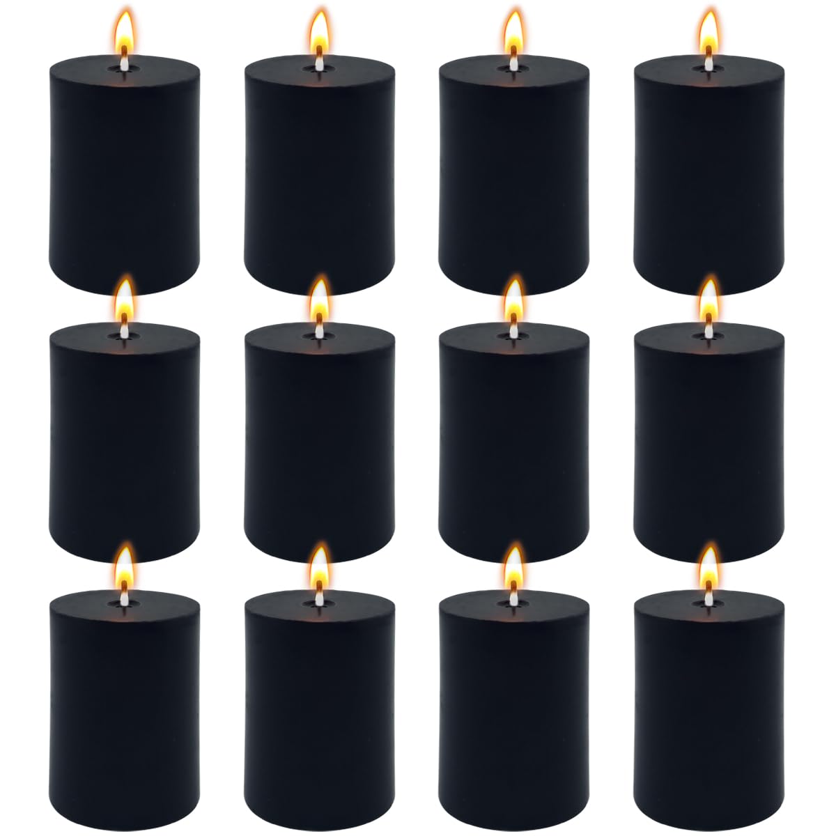 2x3 Inch Black Pillar Candles, 12 Pack Unscented Column Candles for Home Restaurants Spa Church Weddings, Smokeless Dripless and Clean Burning Emergency Candle