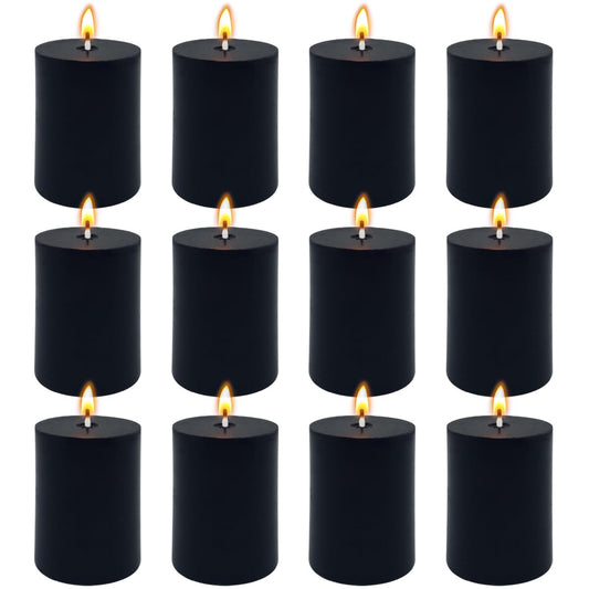 2x3 Inch Black Pillar Candles, 12 Pack Unscented Column Candles for Home Restaurants Spa Church Weddings, Smokeless Dripless and Clean Burning Emergency Candle