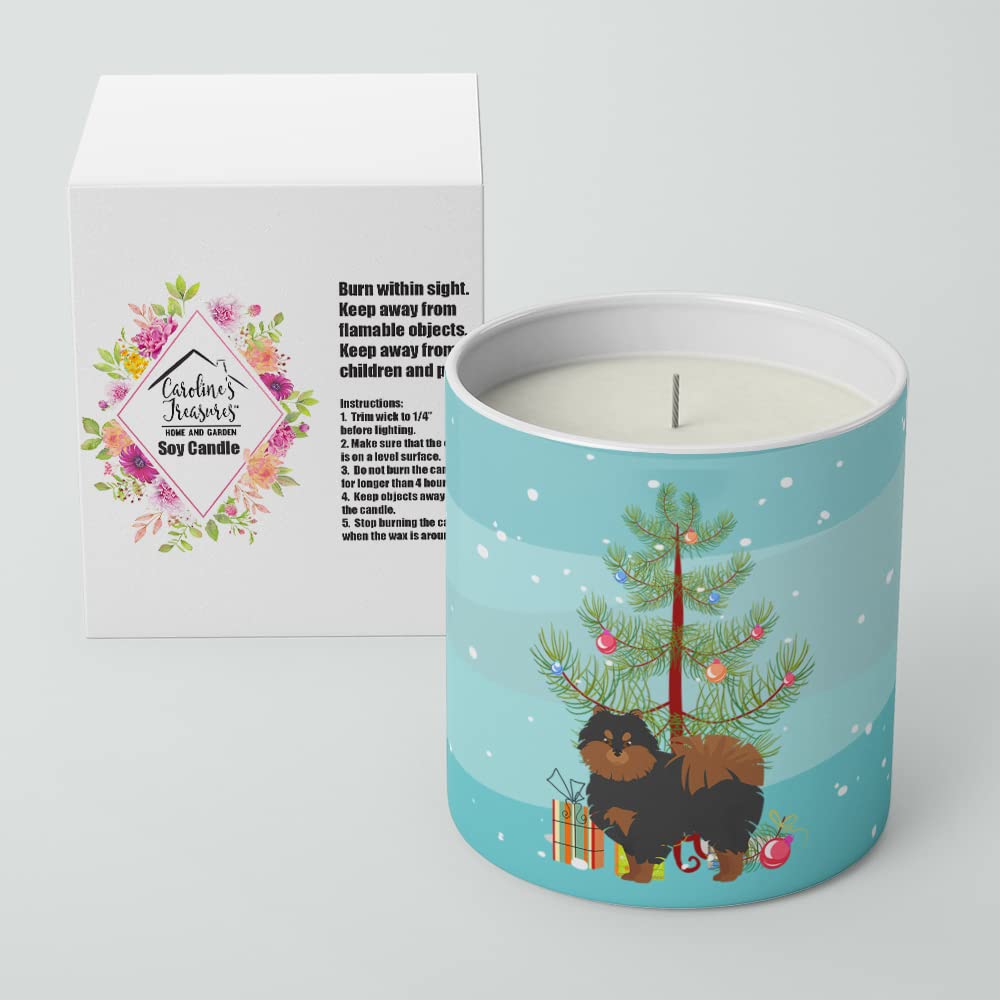 Caroline's Treasures CK3477CDL Pomeranian Christmas Tree 10 oz Decorative Soy Candle Nature Soy Wax Essential Oil Home Decor Ideal for Bedroom Kitchen Bath Office Gift, 10 oz