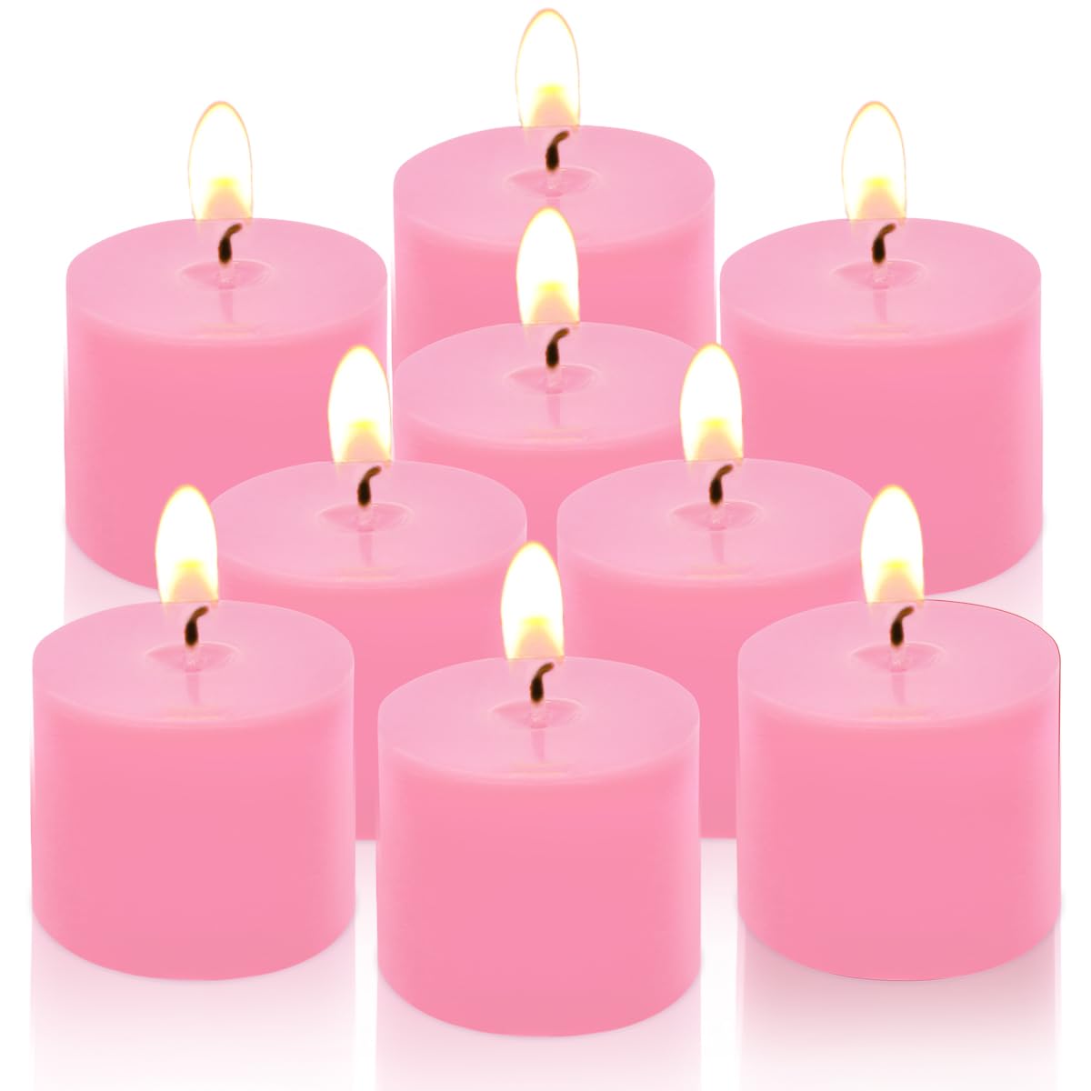 9 Packs Pink Votive Candles, Small Unscented 1.5 Inch Diameter Wax Candles for Christmas Valentine's Day Wedding, Party, Table Holiday & Home Decoration - 8 Hours Burn Time (1.5" W x 1.25" H)