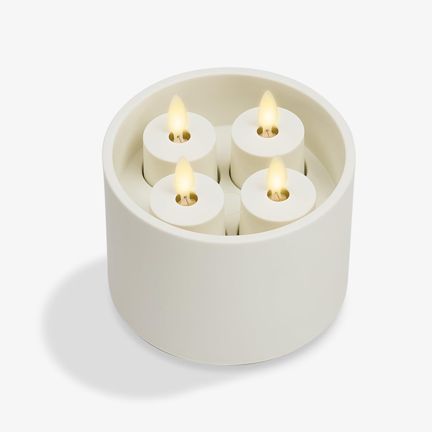 Luminara Flameless Tealights Rechargeable LED Set of 4 1.5" x 2.1", Battery Operated Moving Flame w/USB Charging Base, Indoor Safe Decorative Lights