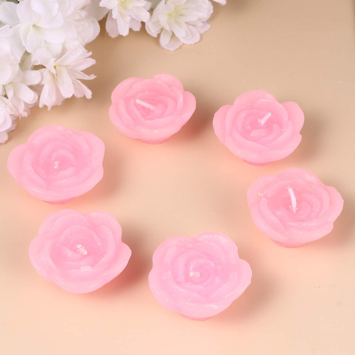 Decorative Candle Light- 12pcs Pink Rose- Shaped Candles Floating Flower Candle Home Decor for Wedding Party Bedroom
