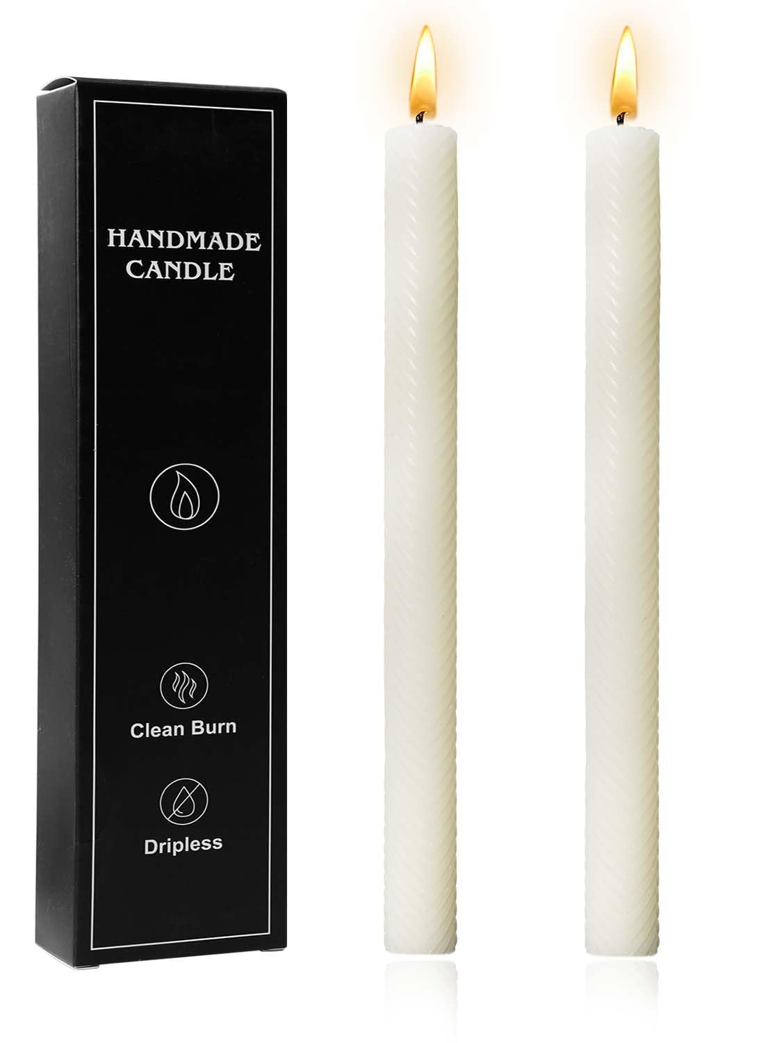 Arrow White 10in Taper Candles Set of 2 Pack Striped Tapered Candle, Decorative Threaded Candle for Dinner Party Wedding, Kitchen Decors, Christmas, Halloween