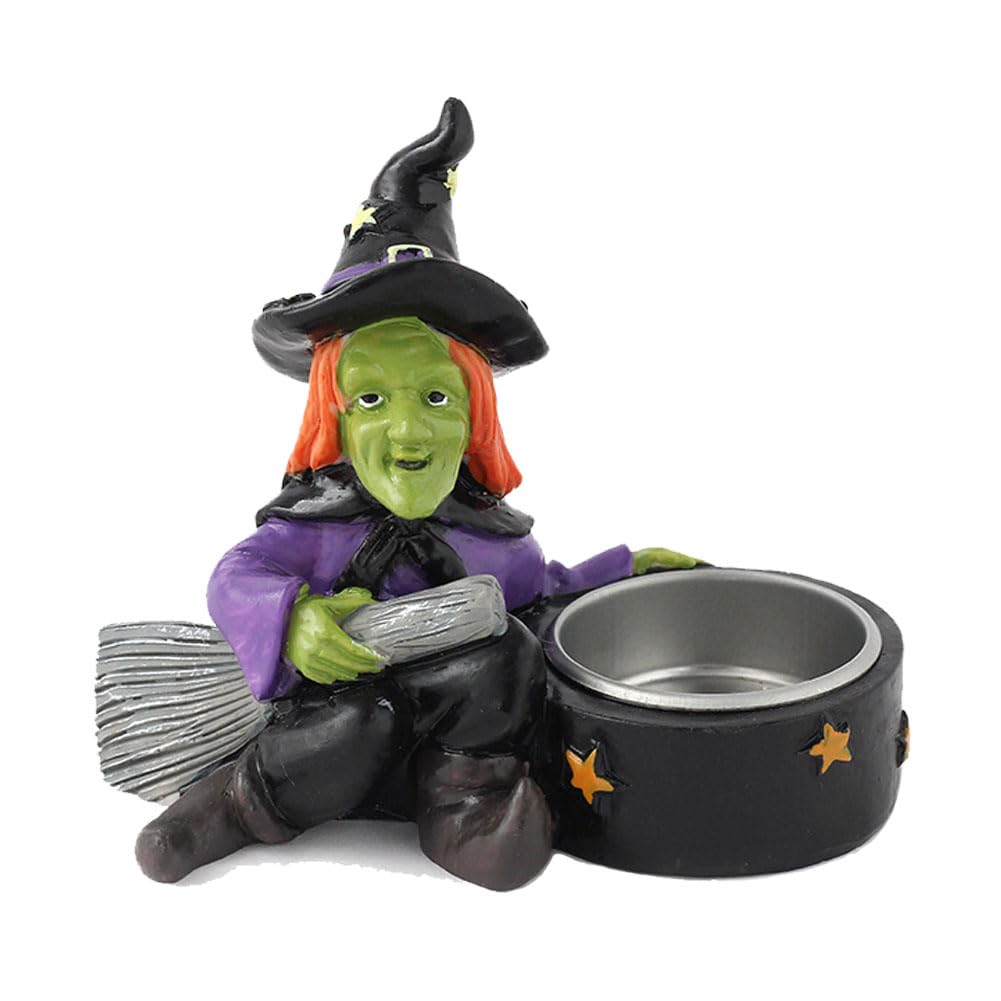 QIAOIDEA Halloween Candle Holder Spooky Witch Tealight Candle Holder Scary Halloween Decorations Horror Skeleton Skull Candle Holder for Bedroom Living Room Mantel Shelf Tabletop Decoration