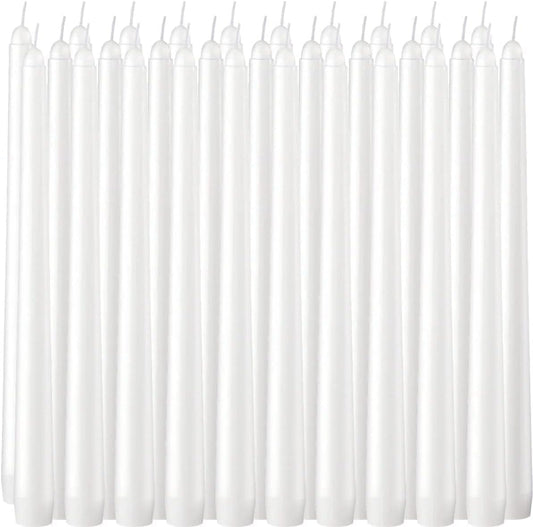 Wfmolcand 30 Pack of 10 Inch White Unscented Taper Candles-8 Hour Long Burning Dripless Table Candles for Wedding, and Home Decoration