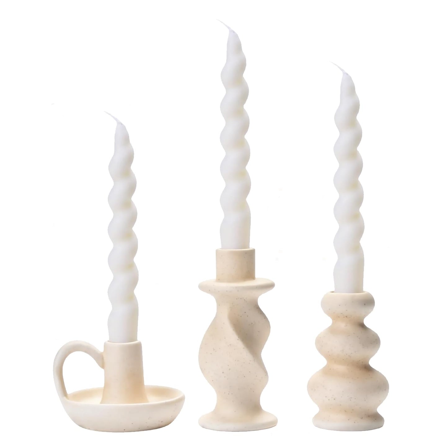 CabyGift Ceramic Taper Candle Holders Set of 3, Cream White Candlestick Holder Nordic Modern Decorative Candle Stand for Home Decor, Dining Table Centerpiece, Housewarming Gift