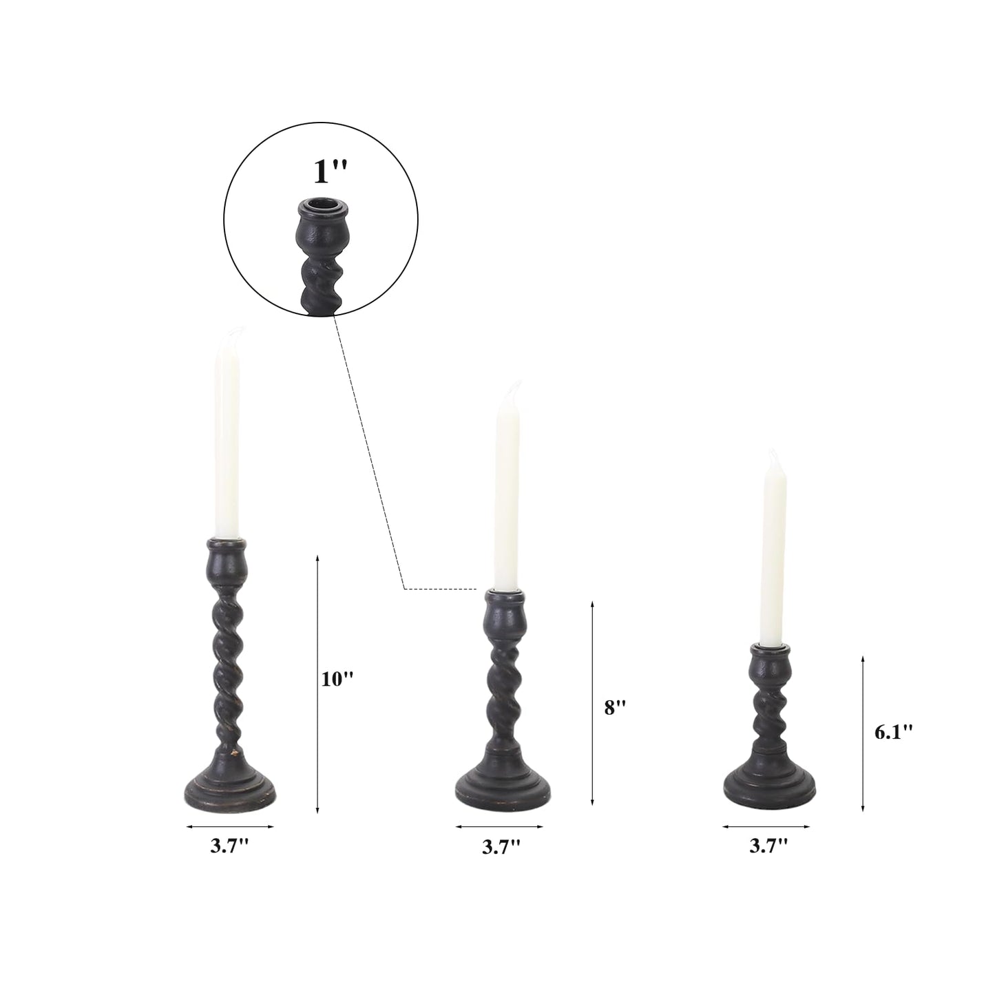 Candlestick Holders, 3 Pcs Rustic Black Candle Holder for Pillar Candles, 100% Solid Wood Decorative Candle Holders Distressed Wooden Farmhouse Candle Holder Large for Fireplace Table