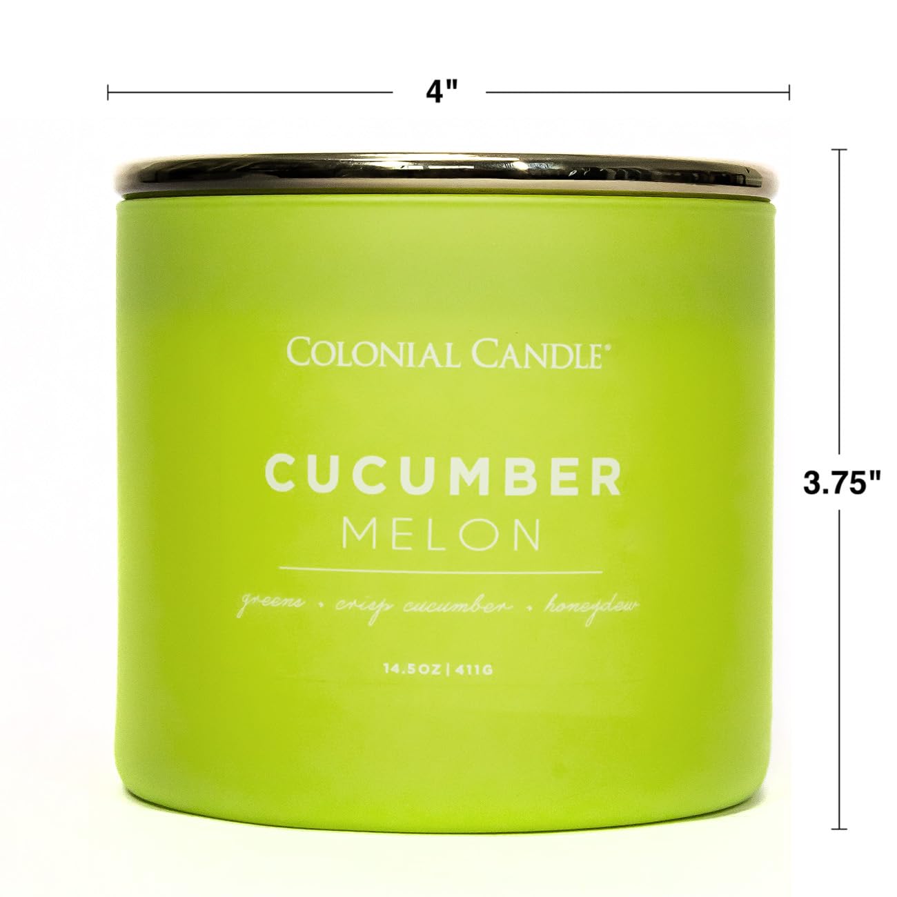 Colonial Candle Cucumber Melon Scented Jar Candle, Pop of Color Collection, 3 Wick, Green, 14.5 oz - Up to 60 Hours Burn