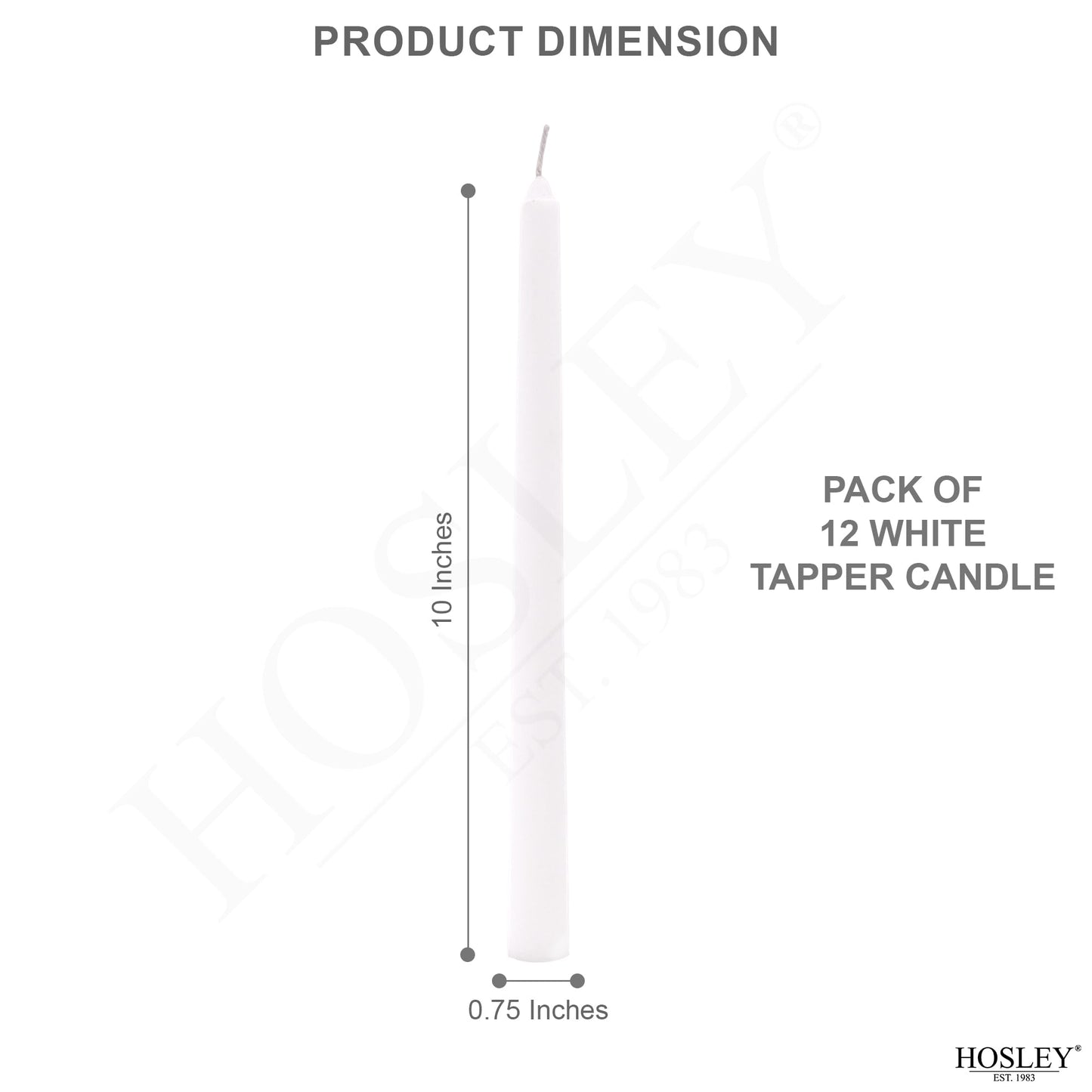 Hosley 12-Pack Unscented 10 Inch White Taper Candles, Premium Quality Smokeless, Dripless Candle Sticks for Home Décor, Restaurant, Church, Weddings & Parties