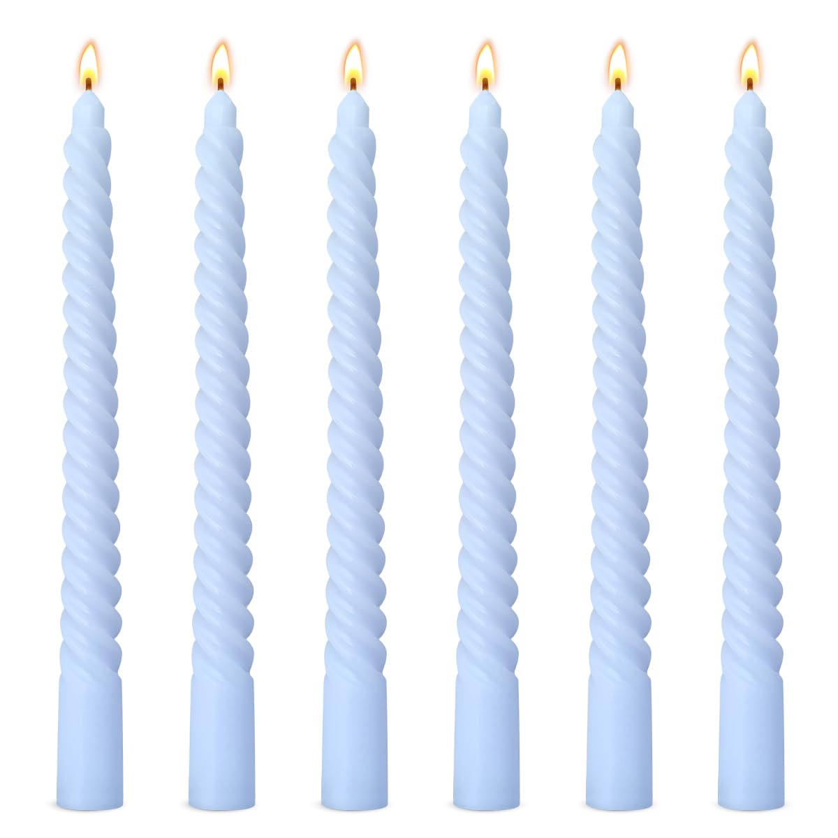 6 Pack 10 Inch Baby-Blue Spiral Taper Candles for Hanukkah and Winter Home Decoration, Unscented Dripless Twisted Candlesticks for Dinner Beach-Themed Decor Relaxation and Meditation