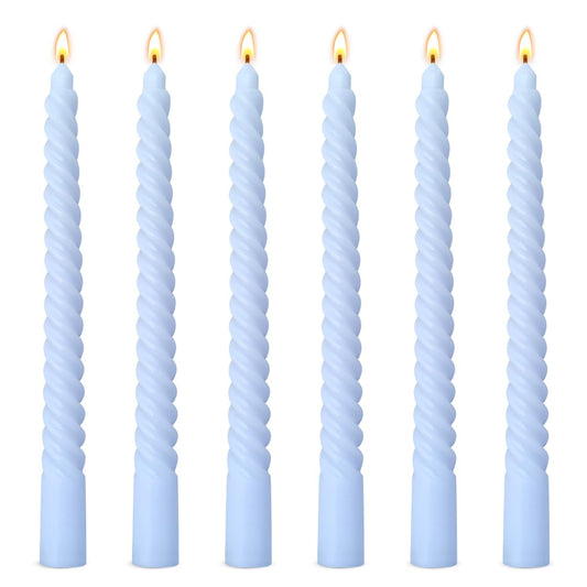 6 Pack 10 Inch Baby-Blue Spiral Taper Candles for Hanukkah and Winter Home Decoration, Unscented Dripless Twisted Candlesticks for Dinner Beach-Themed Decor Relaxation and Meditation