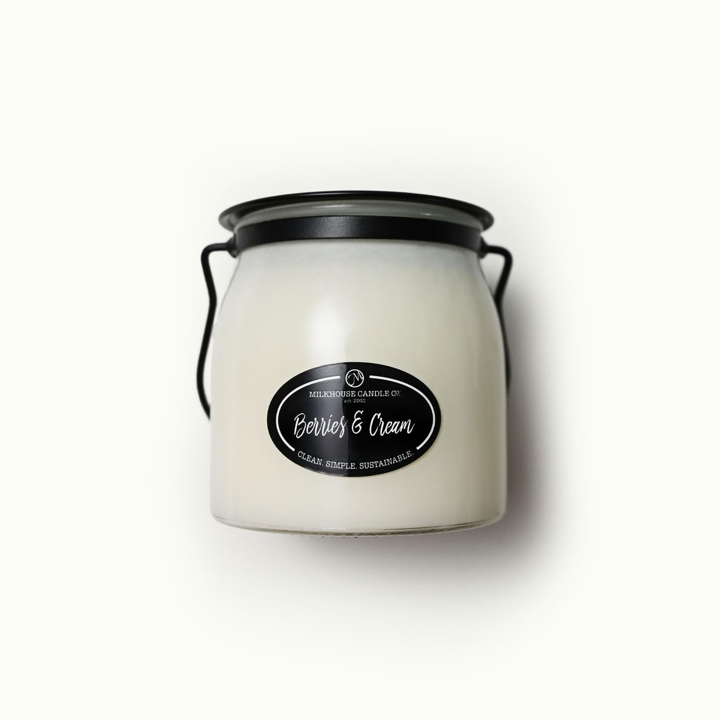 Milkhouse Candle Company Berries & Cream Soy Candle - Raspberry | Blueberry | Sugarcane Scented - 16 oz Butter Jar with Lid, 65+ Hour Burn Time, Made in the USA