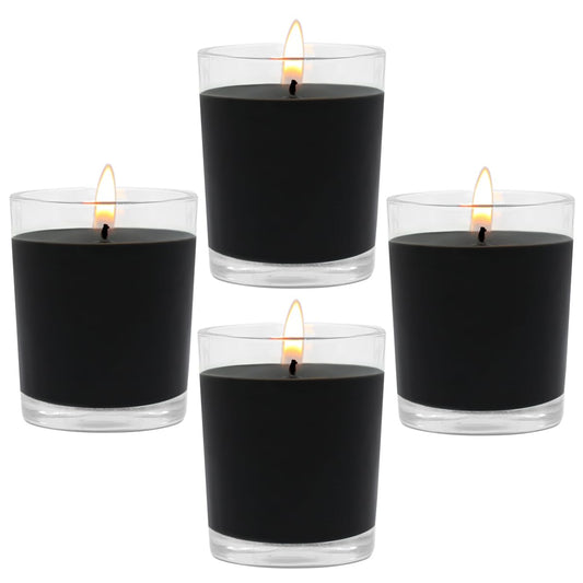 Unscented Black Votive Candles in Glass, 2 Inch Natural Soy Wax Scentless Candles for Halloween Wedding Party Home Holidays Relaxation Spa, 12-15 Hour Burning Time, 4 Packs