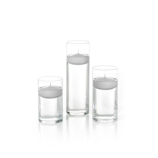 yummi Set of 18 Floating Candles and Cylinder Vases - Light Gray