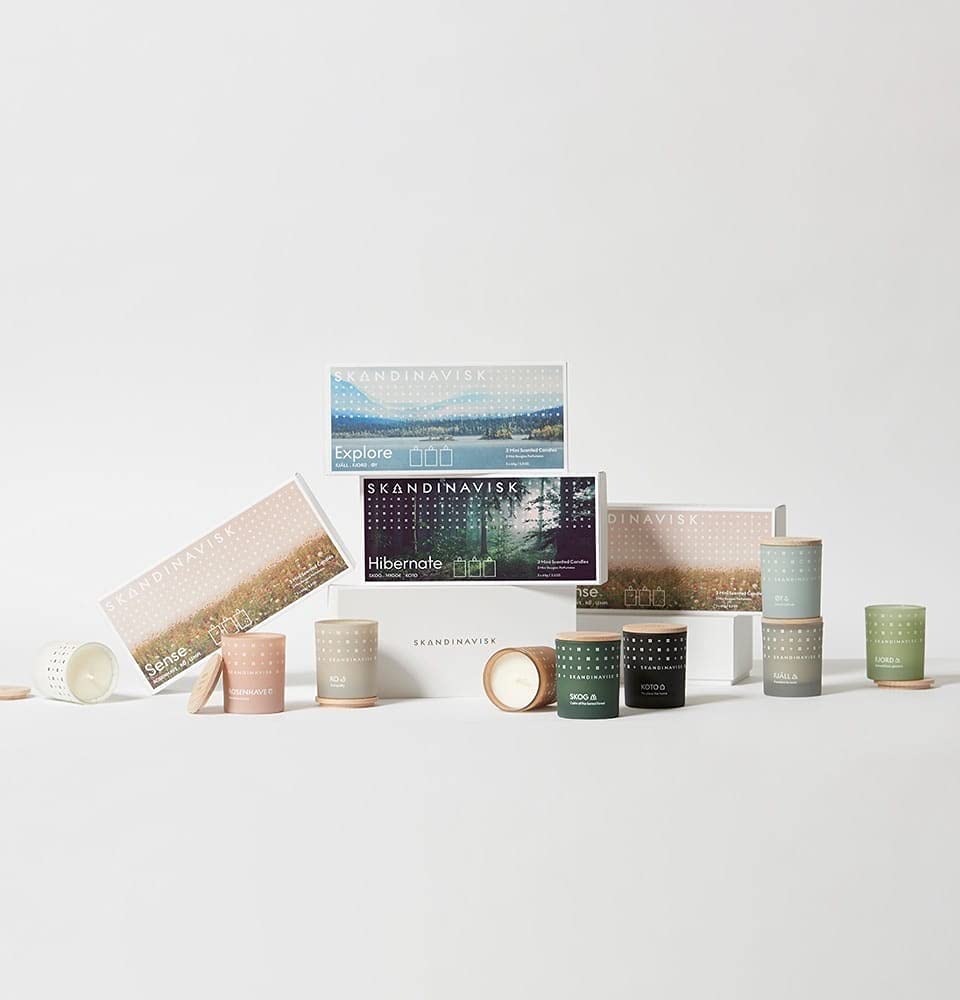 Skandinavisk Hibernate Giftset of 3 Mini Scented Candles. Skog 'Forest', Hygge 'Cosiness', and KOTO 'Home'. Vegan Formula. 3 x 2.3 oz.